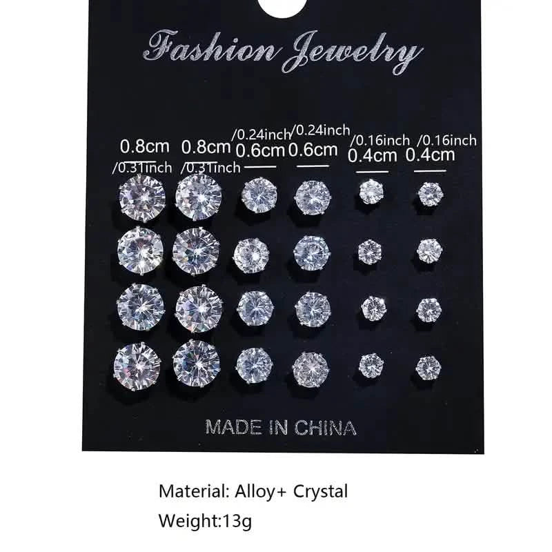 12 paires : boucles d'oreilles clous en acier inoxydable pour femmes