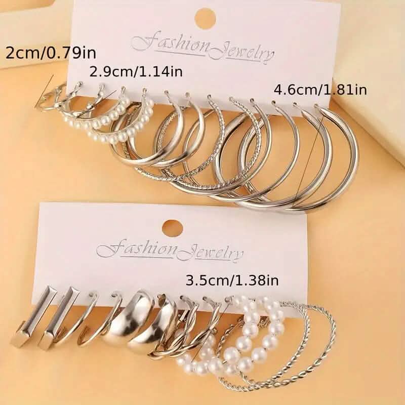 Lot de 12 paires : Boucles d'oreilles créoles dorées avec perles fantaisie