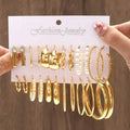 Lot de 12 paires : Boucles d'oreilles créoles dorées avec perles fantaisie
