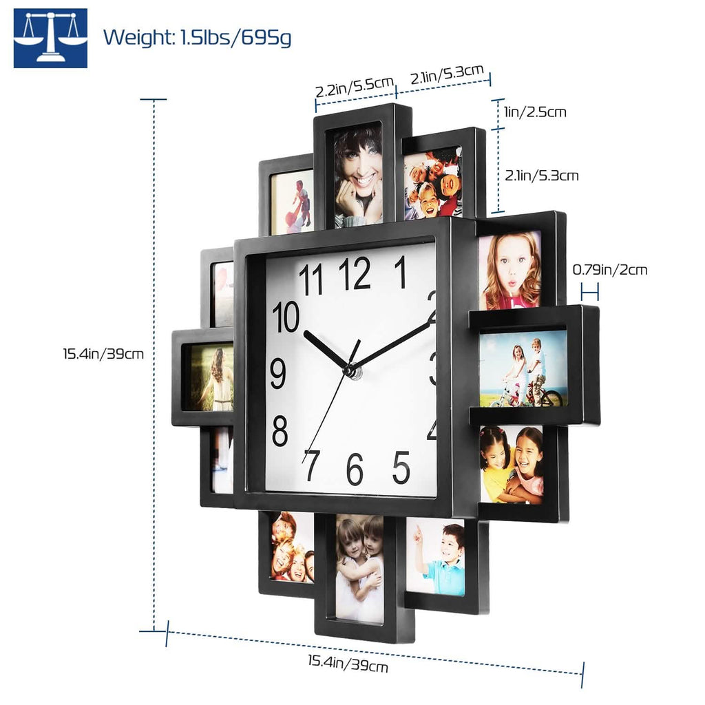 Horloge murale avec affichage de 12 photos