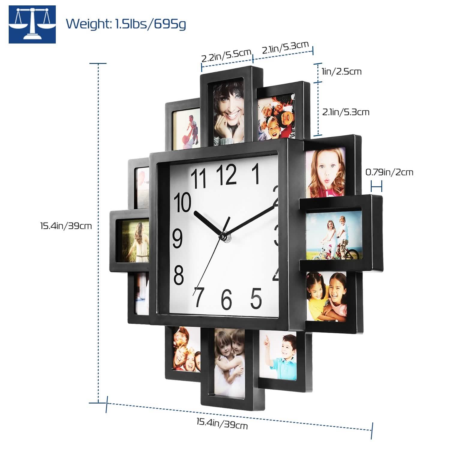 Horloge murale avec affichage de 12 photos