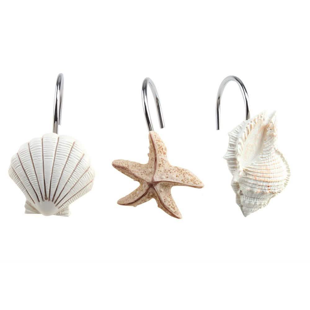 Lot de 12 : Crochets de rideau de douche décoratifs en coquillages AGPTEK