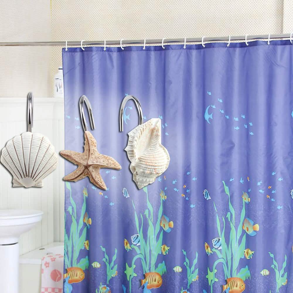Lot de 12 : Crochets de rideau de douche décoratifs en coquillages AGPTEK