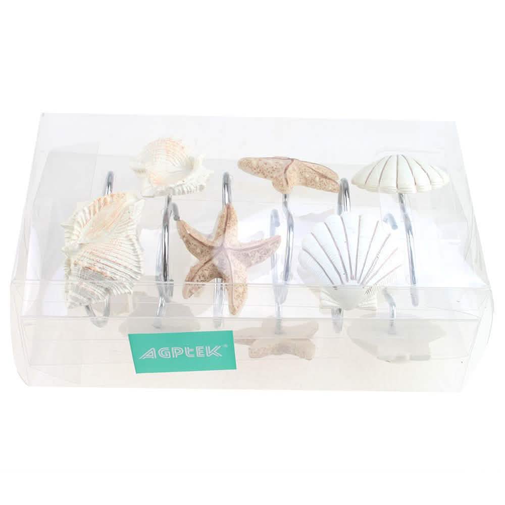 Lot de 12 : Crochets de rideau de douche décoratifs en coquillages AGPTEK