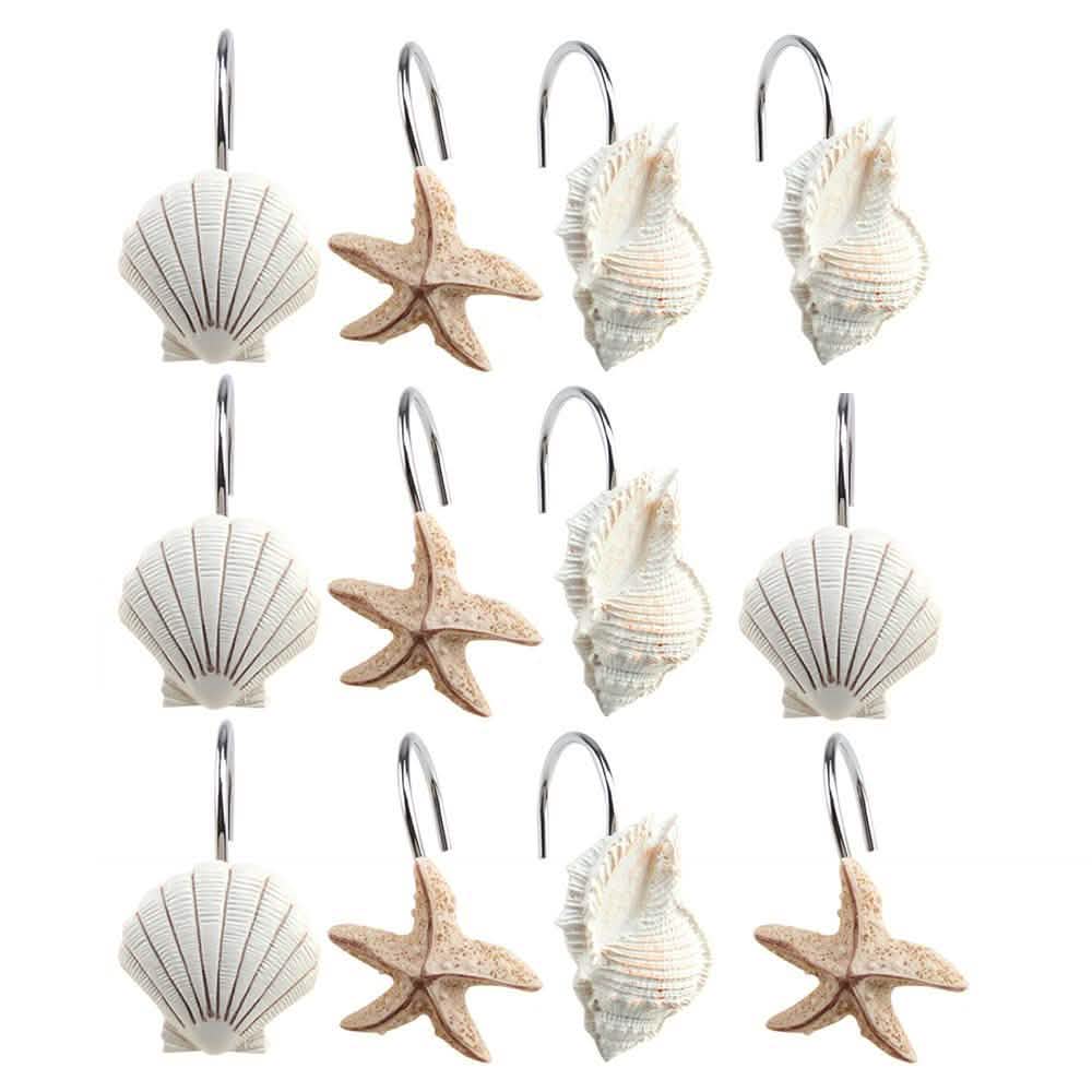 Lot de 12 : Crochets de rideau de douche décoratifs en coquillages AGPTEK