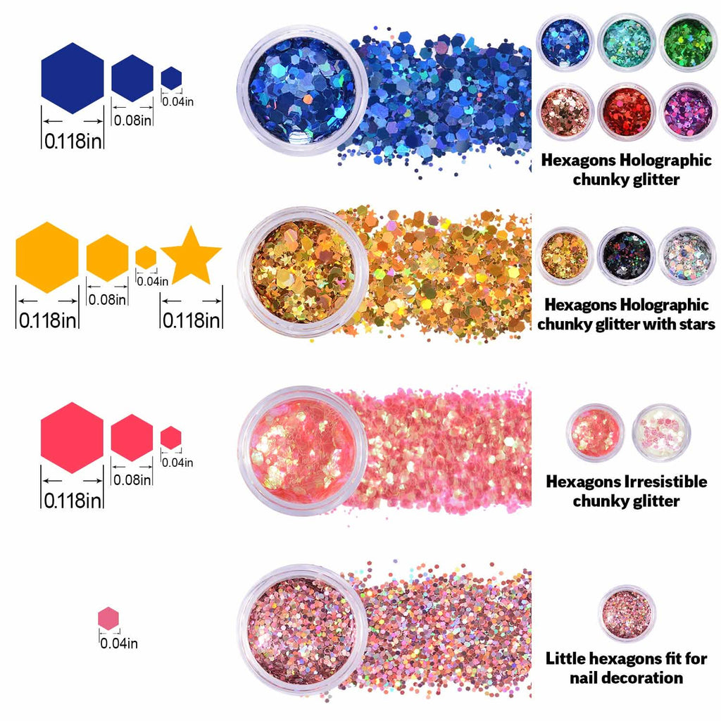 Lot de 12 : Paillettes épaisses holographiques