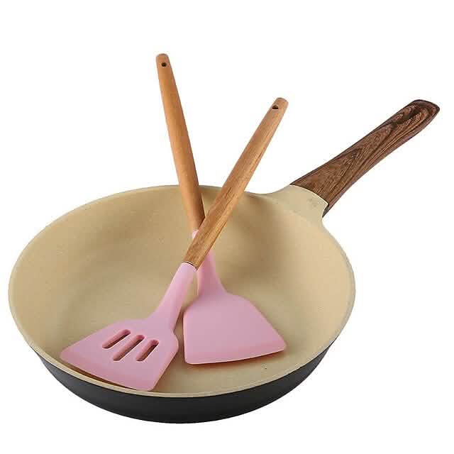 Ensemble de 12 ustensiles de cuisine en silicone à manche en bois