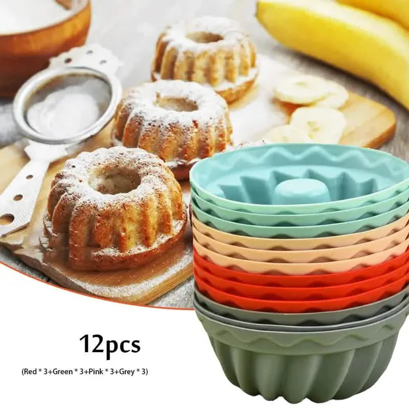 Lot de 12 moules individuels en silicone pour gâteaux Bundt