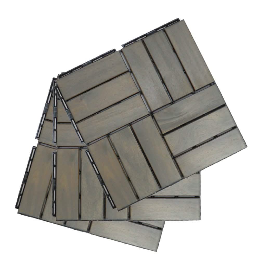 Dalles de terrasse en teck imbriquées carrées de 30 x 30 cm