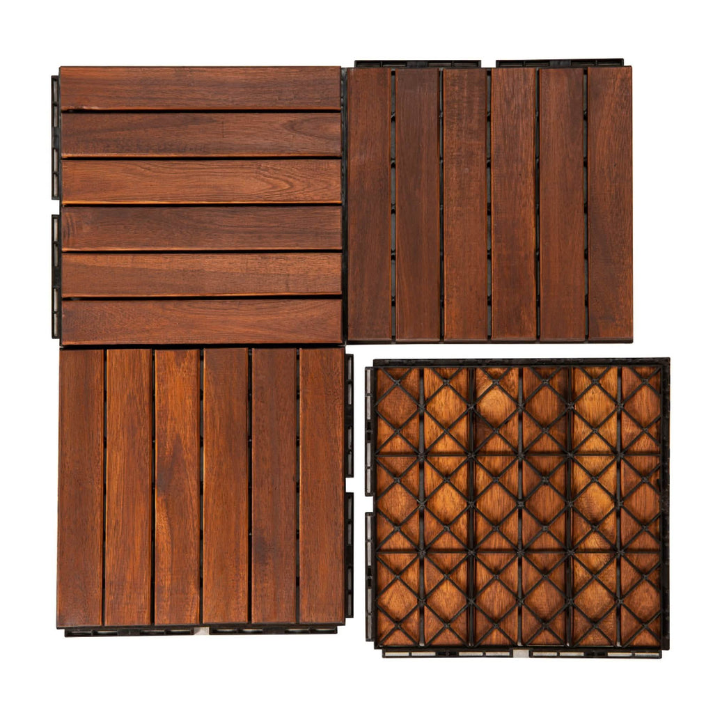 Dalles de terrasse en teck imbriquées carrées de 30 x 30 cm