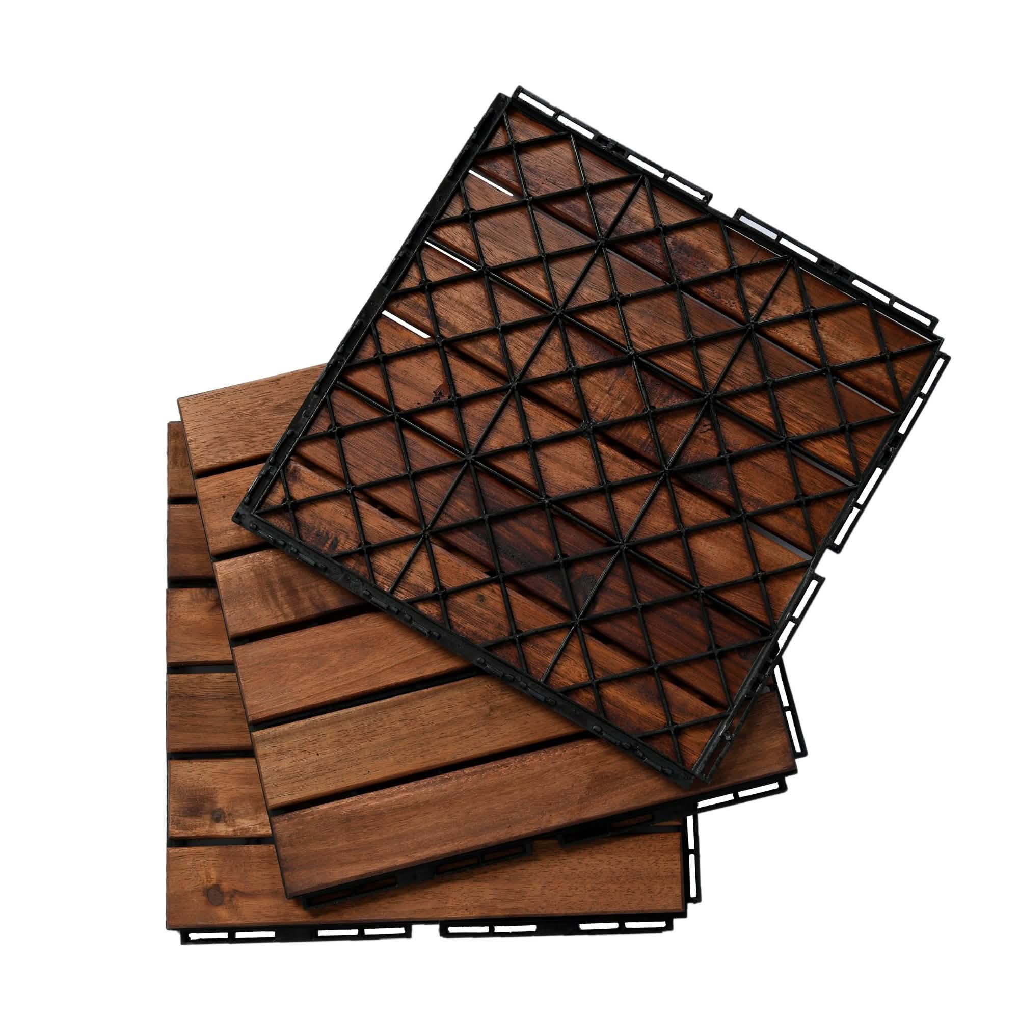 Dalles de terrasse en teck imbriquées carrées de 30 x 30 cm