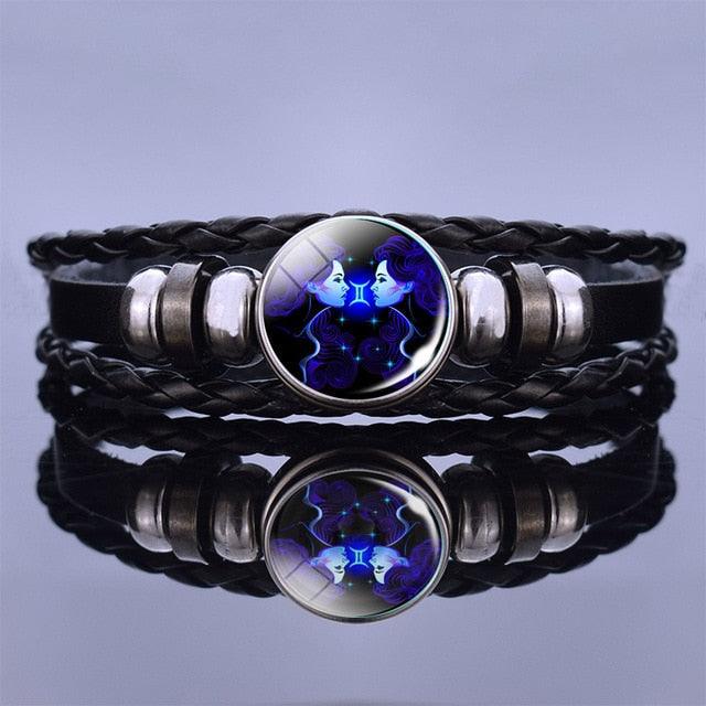 Bracelet avec 12 signes du zodiaque pour homme et femme, mode multicouche, tissage de cuir, breloques 12 Douze Constellations, bracelet en cuir PU tressé, bracelet punk signe du zodiaque