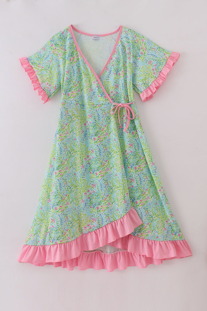 Robe à volants adulte imprimé brise de prairie