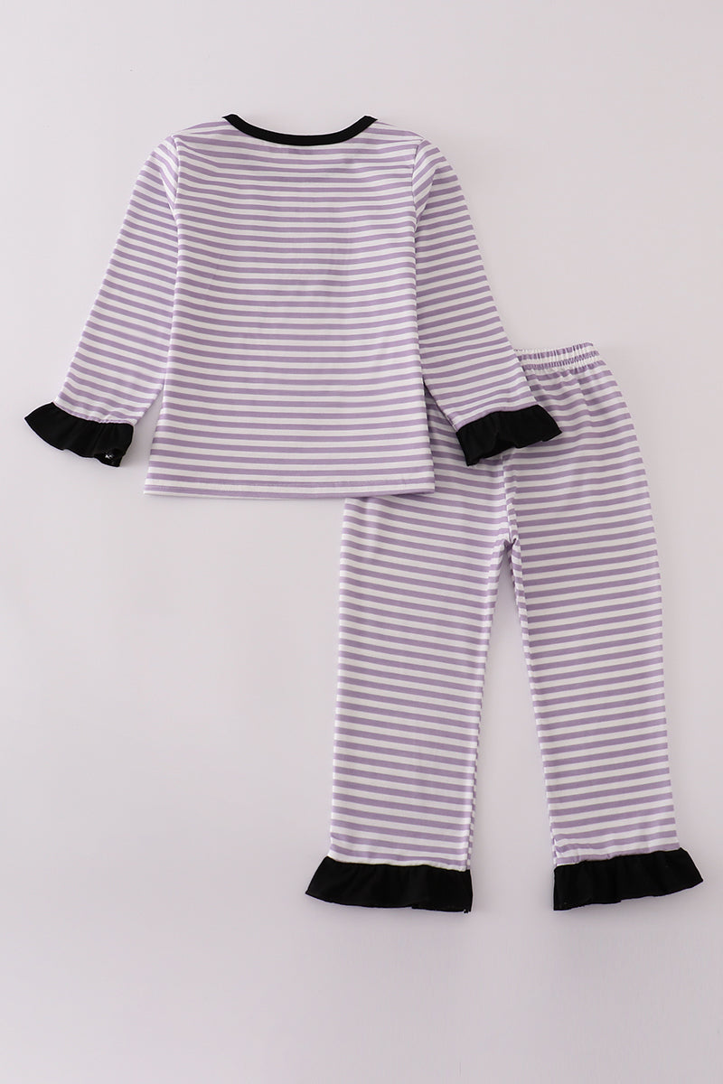 Ensemble pantalon à rayures brodées araignée Halloween violet