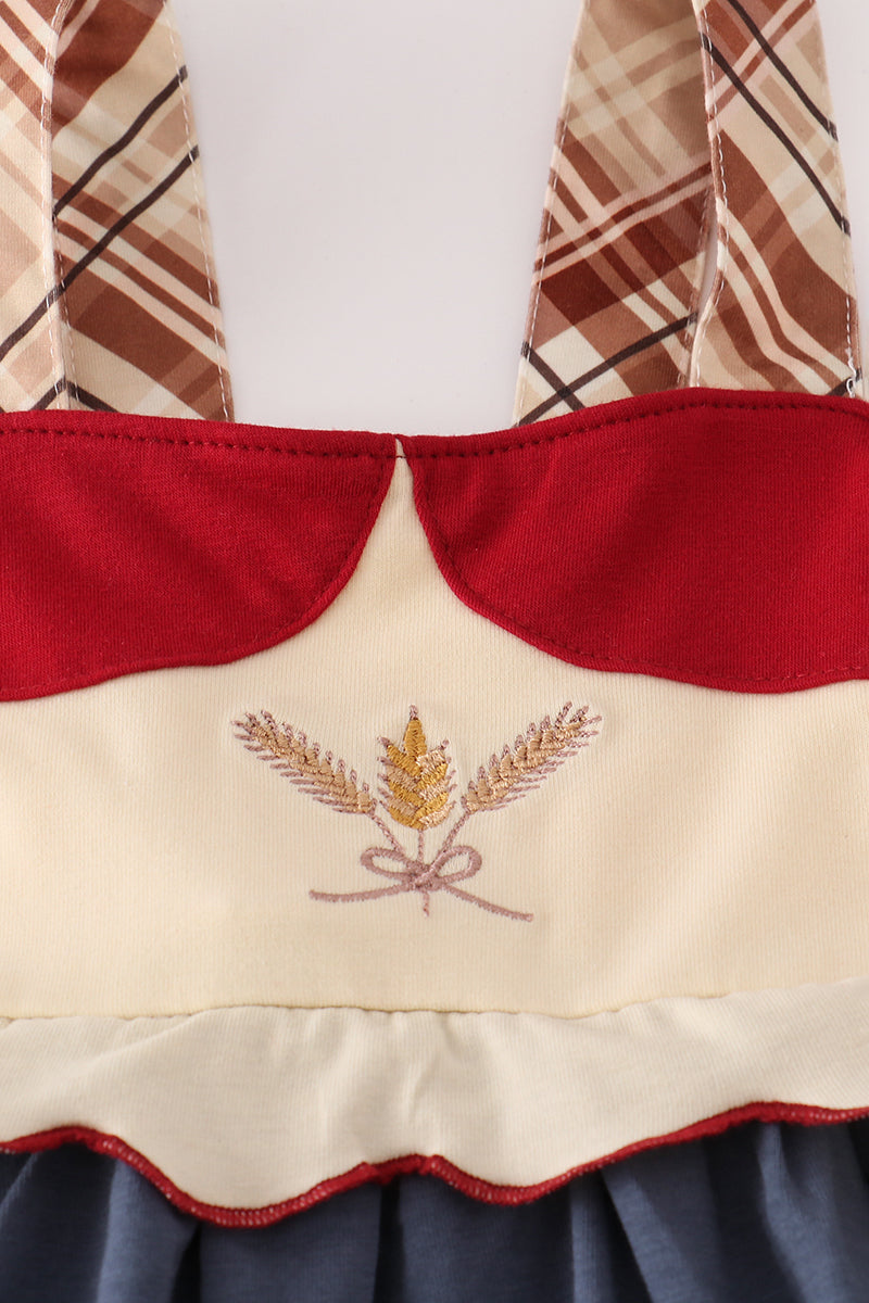 Ensemble pantalon brodé de blé à volants