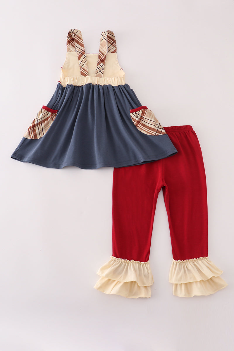 Ensemble pantalon brodé de blé à volants