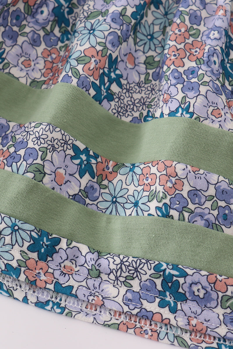Ensemble bloomer à volants brodé citrouille florale bleue