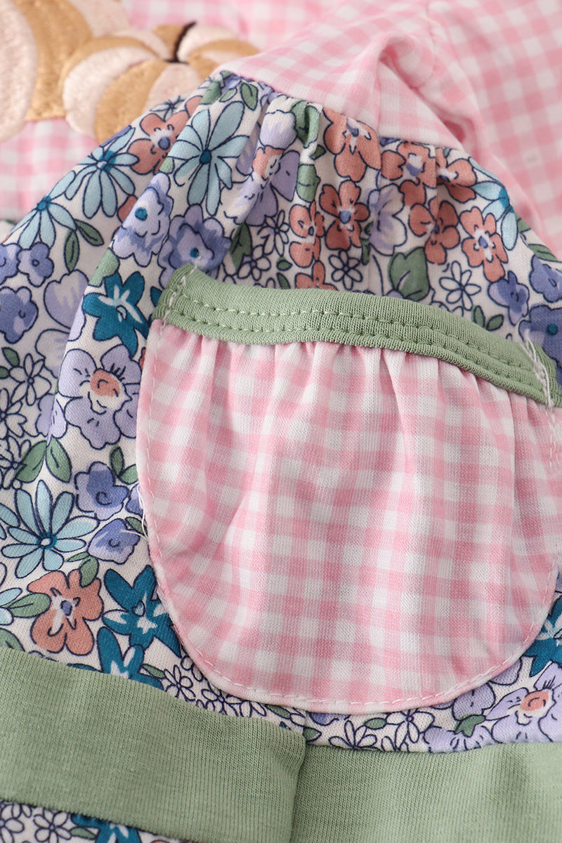Ensemble bloomer à volants brodé citrouille florale bleue