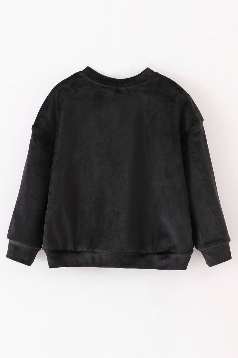 Sweat-shirt mère et enfant en velours noir brodé "blessed"