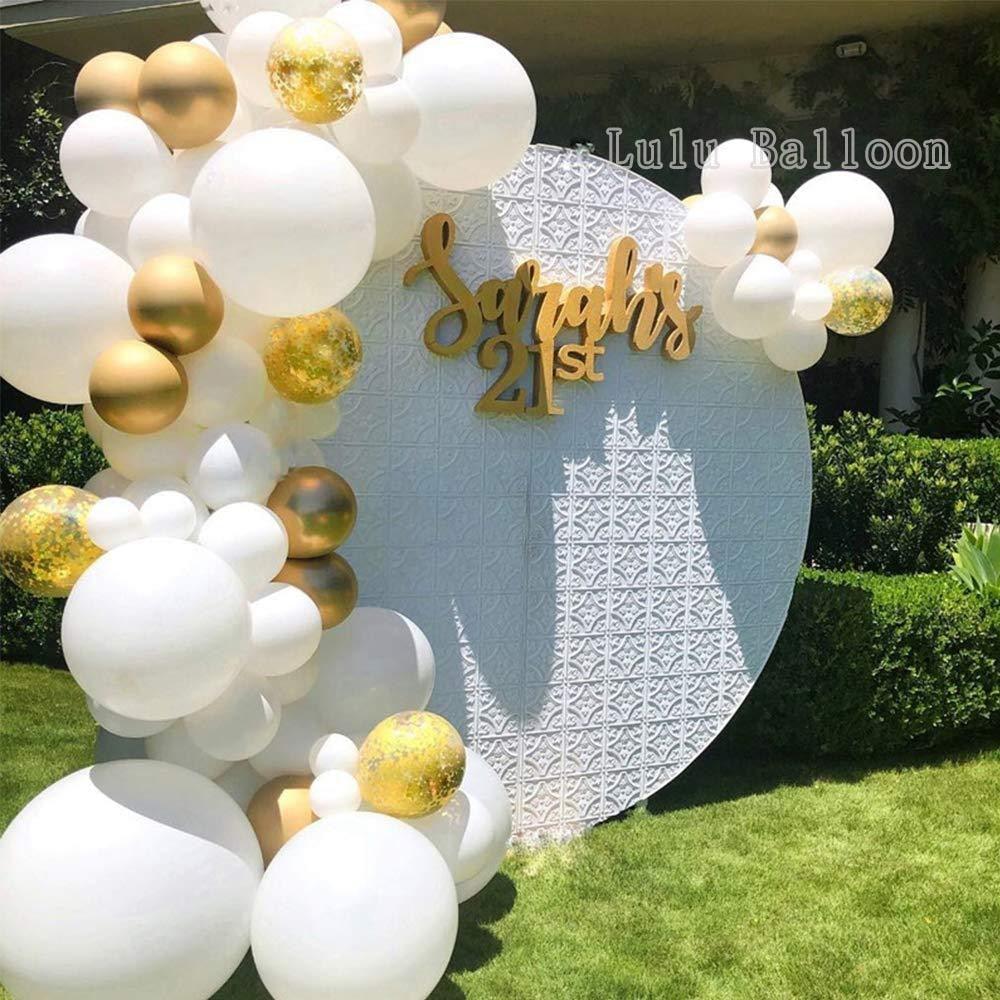Kit d'Arche de Ballons Métalliques Confettis Or Blanc 120pcs Pour Décorations de Fête de Mariage Anniversaire Kit d'Arche Guirlande de Ballons Pour Baby Shower Fête Nuptiale Fête Prénatale
