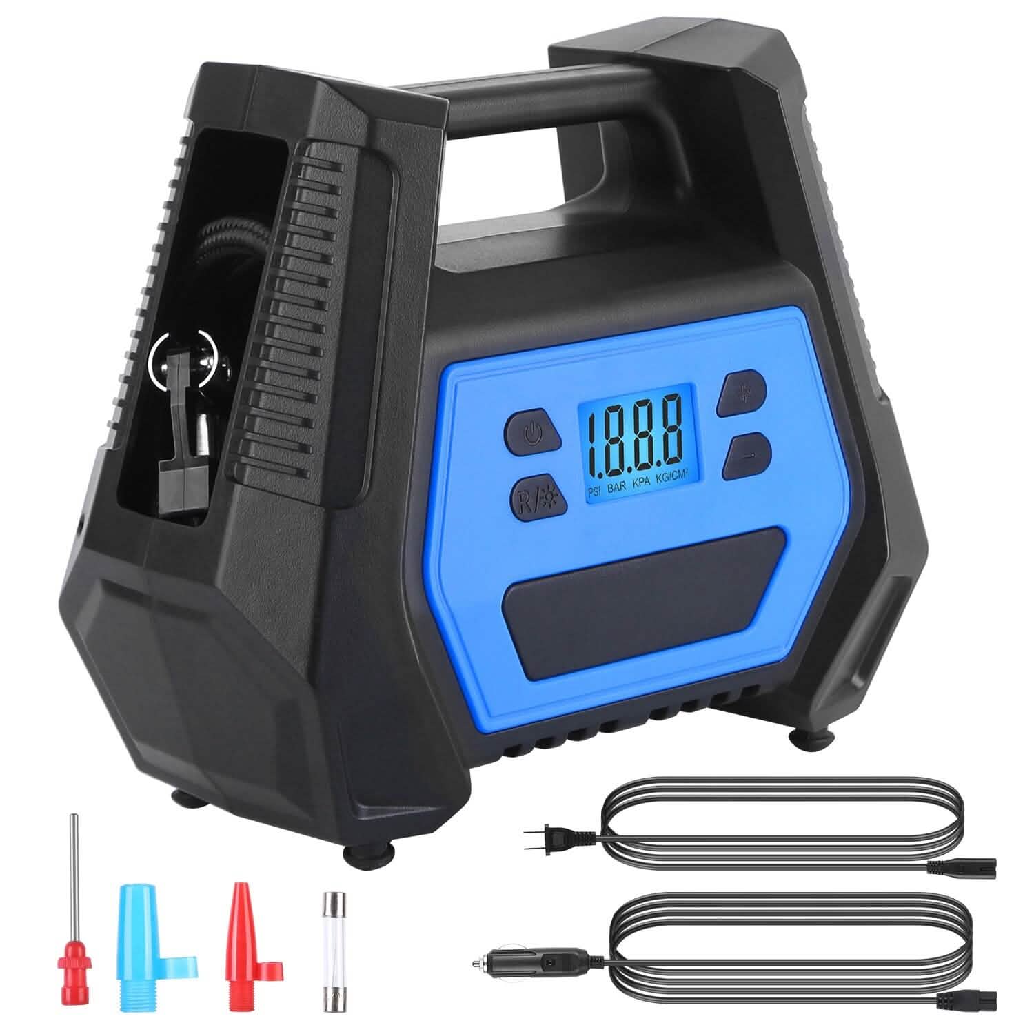 Pompe à pneu portable d'une puissance maximale de 120 W avec affichage numérique et lumière LED