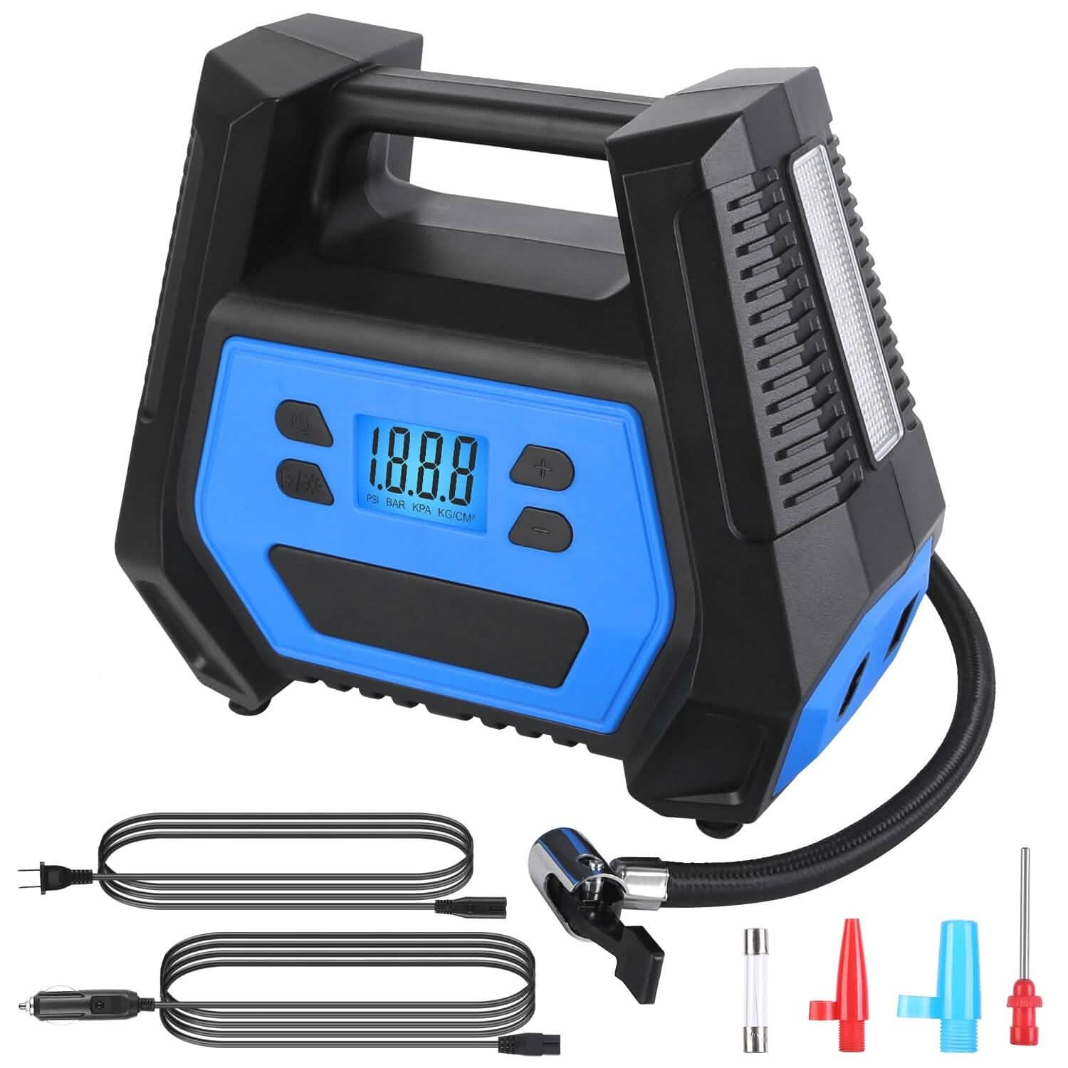 Pompe à pneu portable d'une puissance maximale de 120 W avec affichage numérique et lumière LED