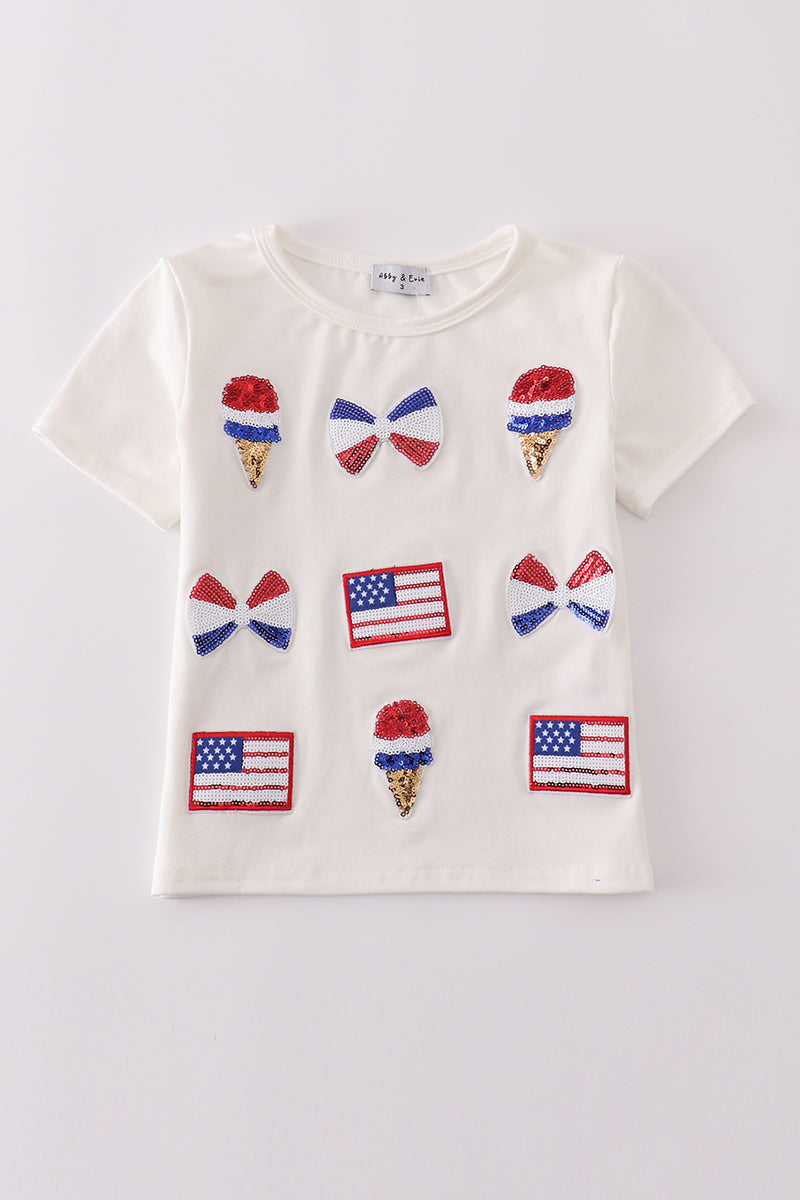 Haut à paillettes "Maman et moi" avec nœud et motif crème glacée du drapeau