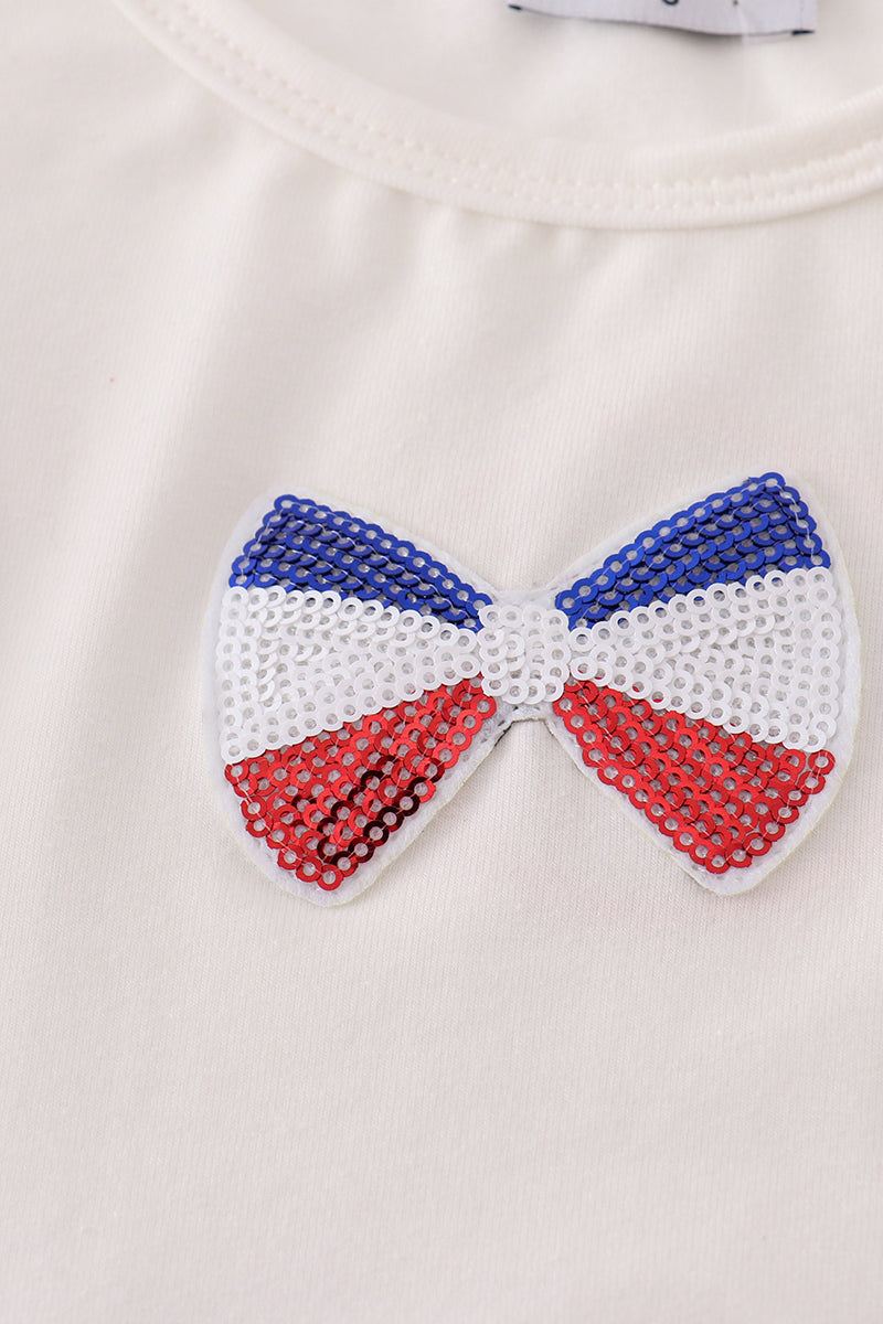 Haut à paillettes "Maman et moi" avec nœud et motif crème glacée du drapeau