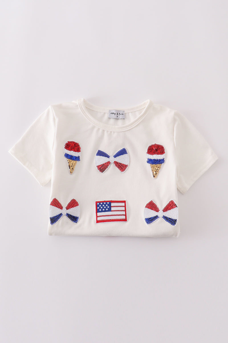 Haut à paillettes "Maman et moi" avec nœud et motif crème glacée du drapeau