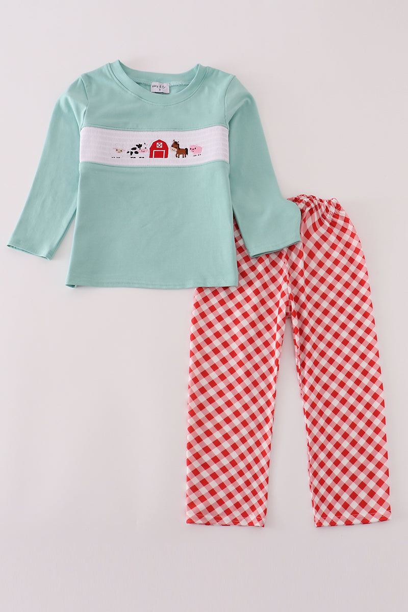 Ensemble pantalon smocké rouge "ferme"