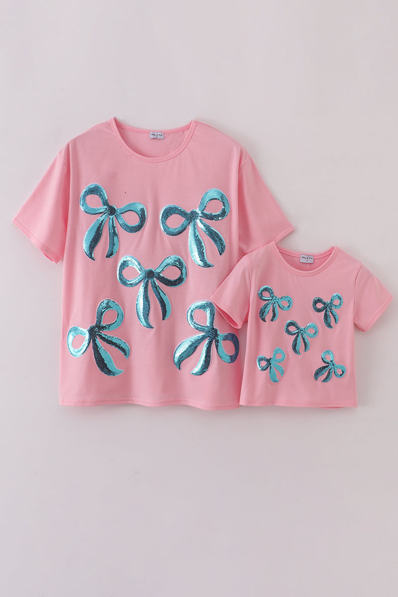 Haut maman-enfant à nœud rose et sequins