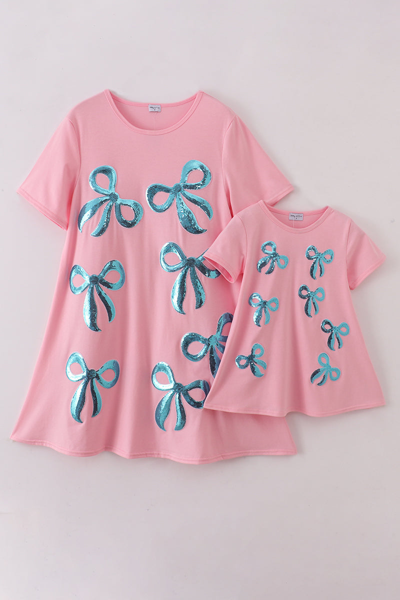 Robe rose à sequins "maman et moi" avec nœud