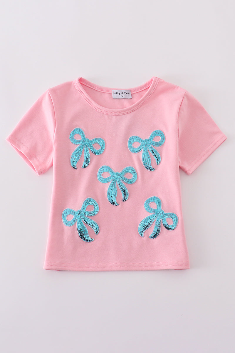 Haut maman-enfant à nœud rose et sequins