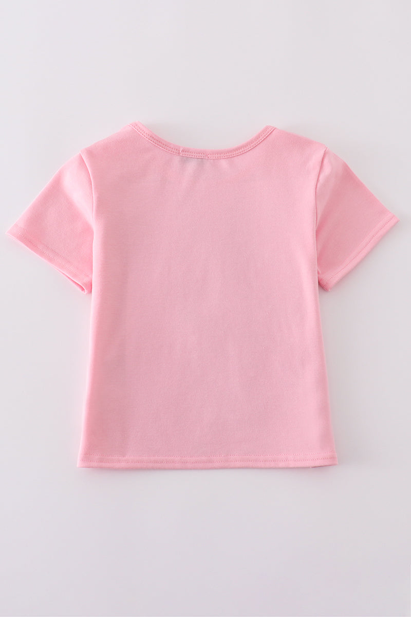 Haut maman-enfant à nœud rose et sequins