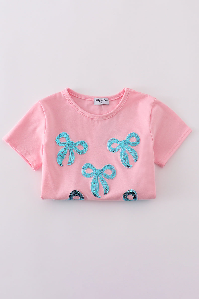 Haut maman-enfant à nœud rose et sequins