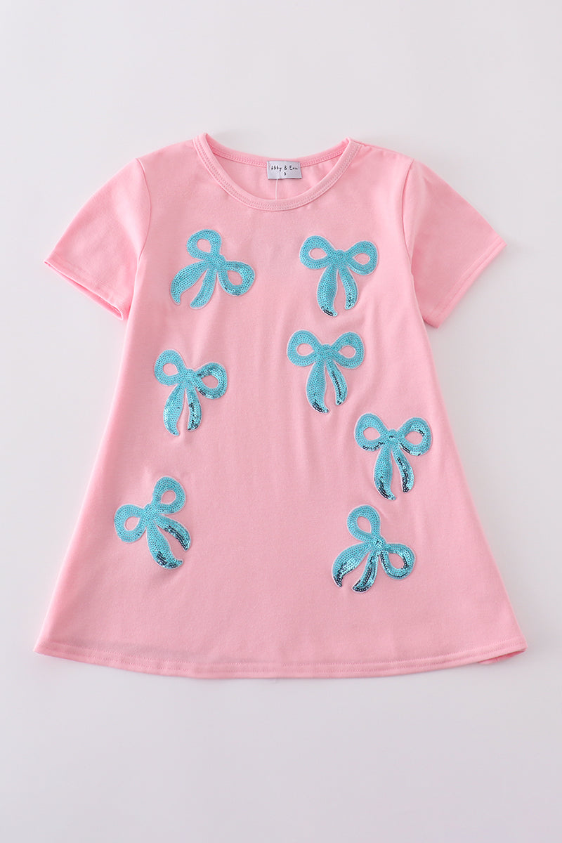 Robe rose à sequins "maman et moi" avec nœud