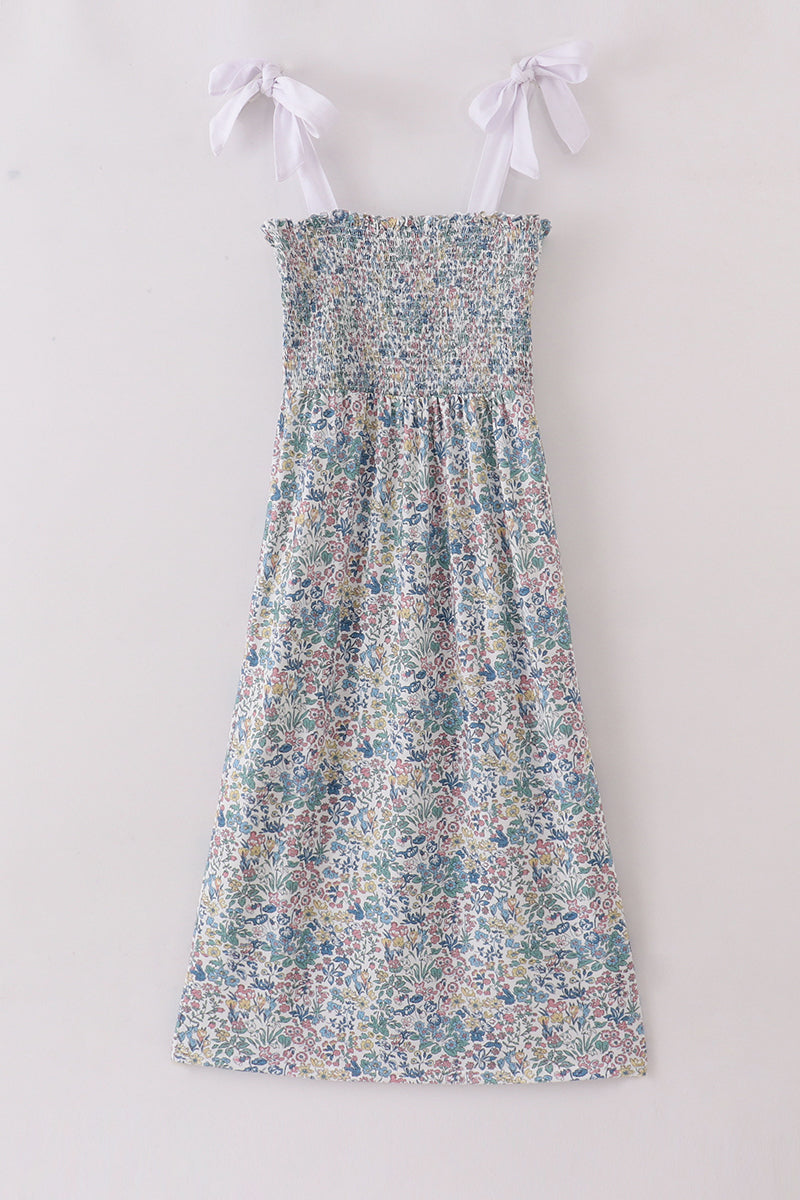 Robe de grossesse smockée imprimé prairie vintage