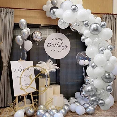 122 pièces Kit de guirlande en arc de ballons en latex blanc et argent pour fête prénatale, mariage, anniversaire, remise de diplôme, enterrement de vie de jeune fille, ballons de luxe