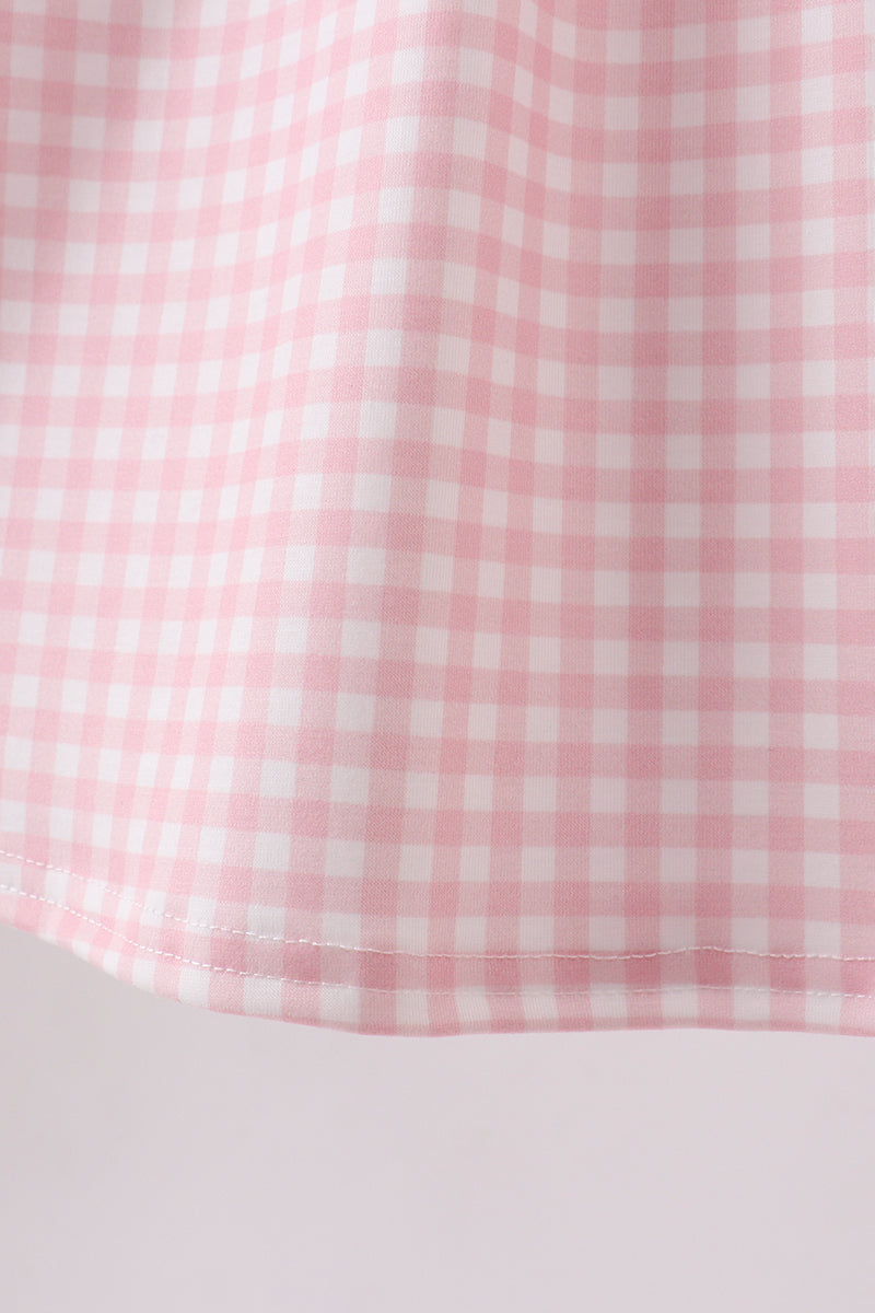 Robe vichy rose à broderie fraise