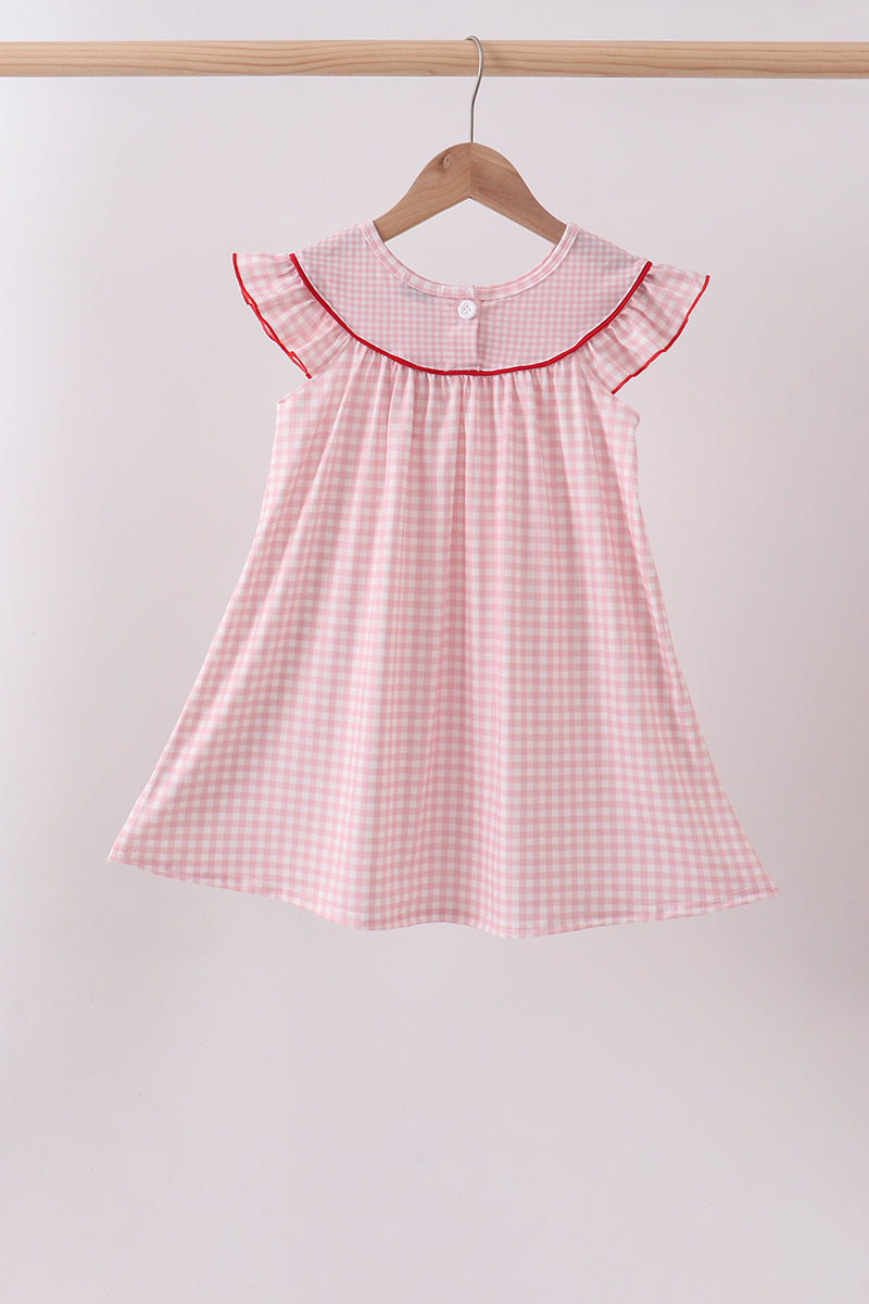 Robe vichy rose à broderie fraise