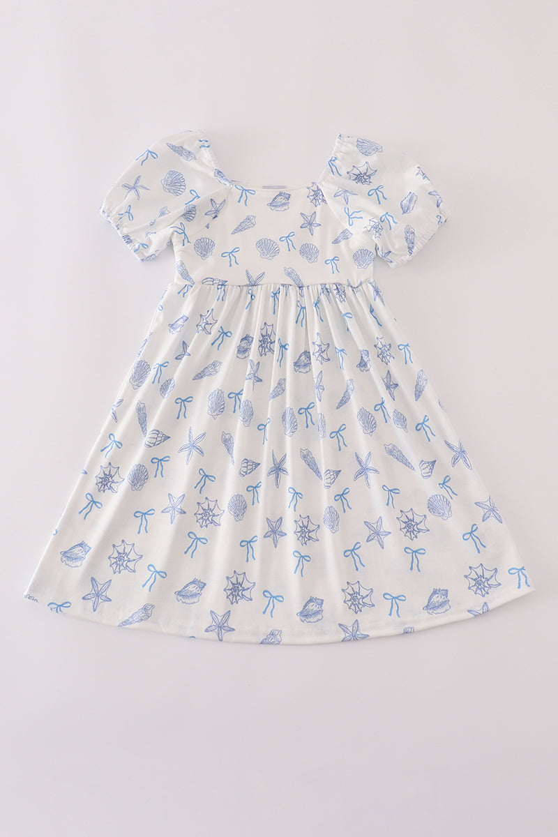 Robe coquillage bleue nœud maman et moi