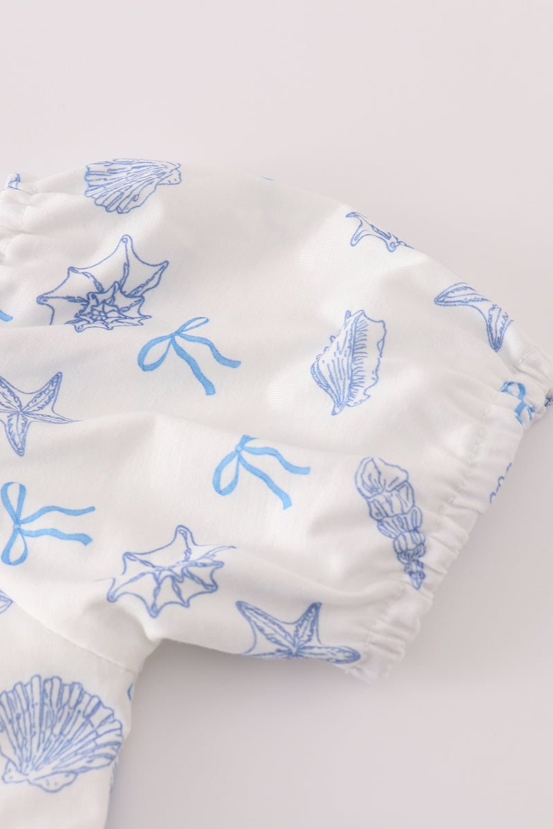 Robe coquillage bleue nœud maman et moi