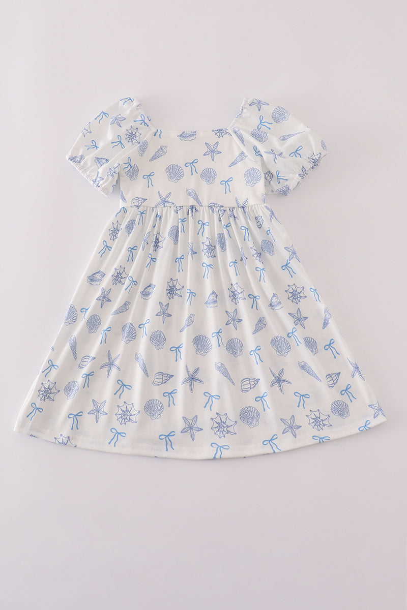 Robe coquillage bleue nœud maman et moi