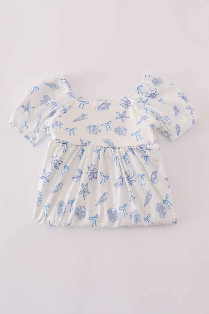 Robe coquillage bleue nœud maman et moi