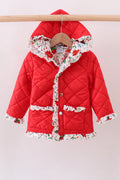Veste matelassée à volants et imprimé floral rouge