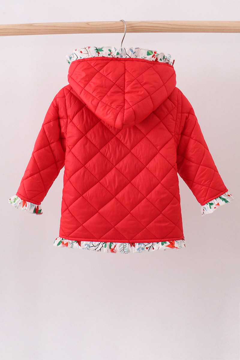 Veste matelassée à volants et imprimé floral rouge
