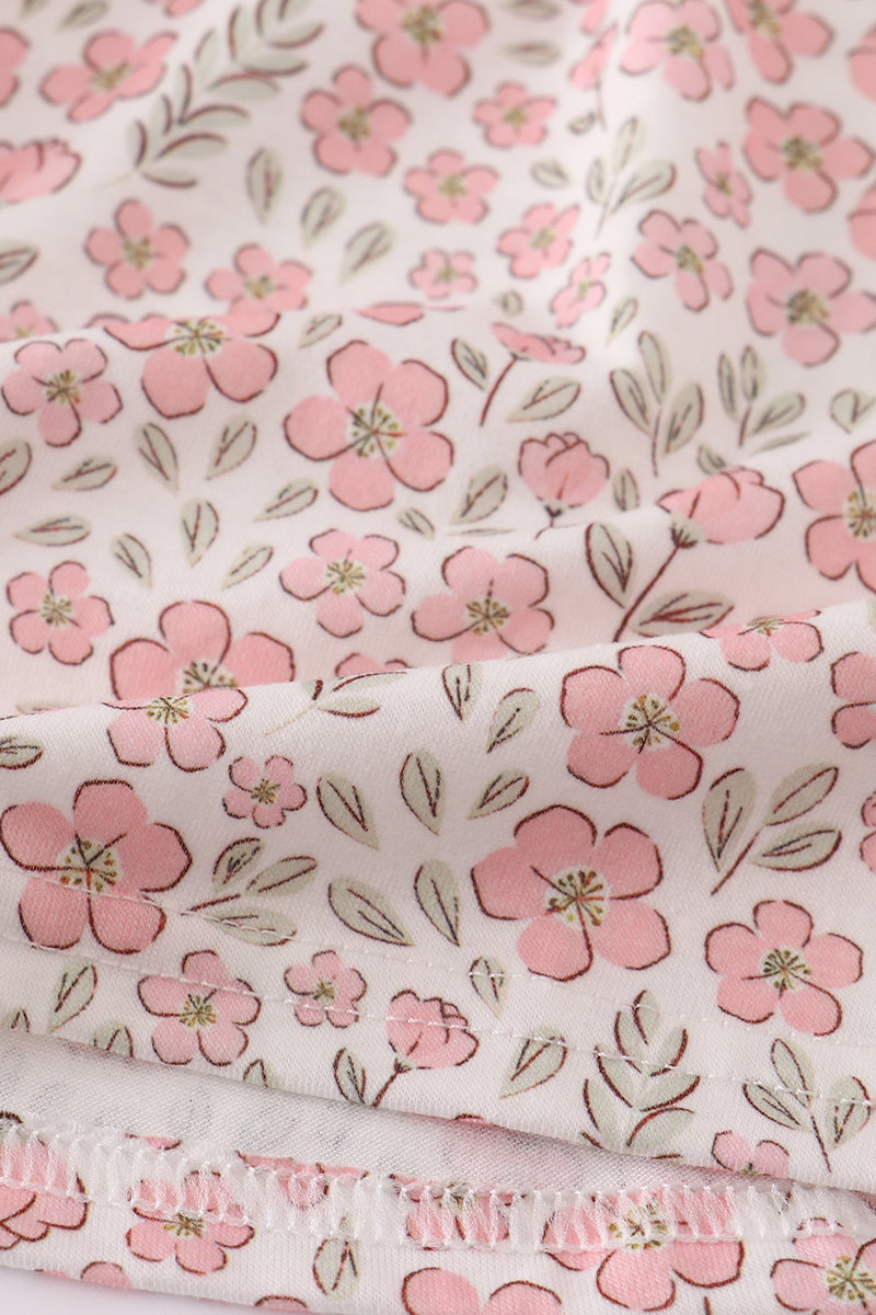 Ensemble pantalon rose smocké à volants fleuris