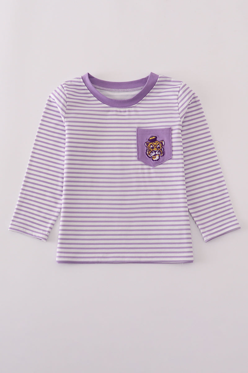Haut à rayures brodées LSU violettes