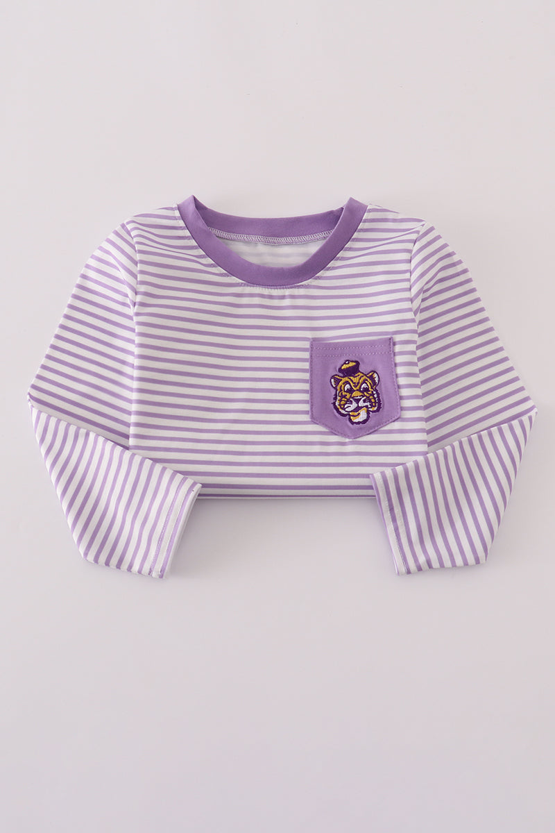 Haut à rayures brodées LSU violettes