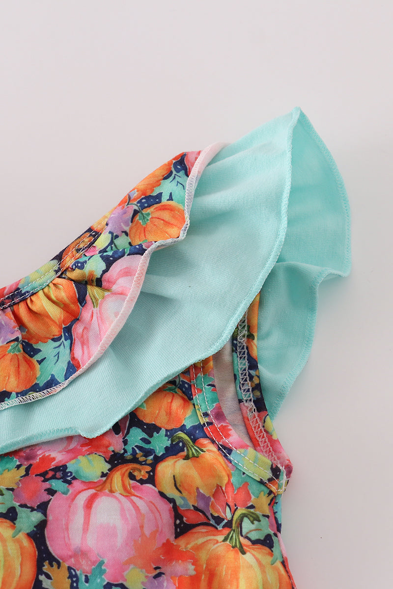 Combinaison barboteuse à volants et imprimé citrouille rose